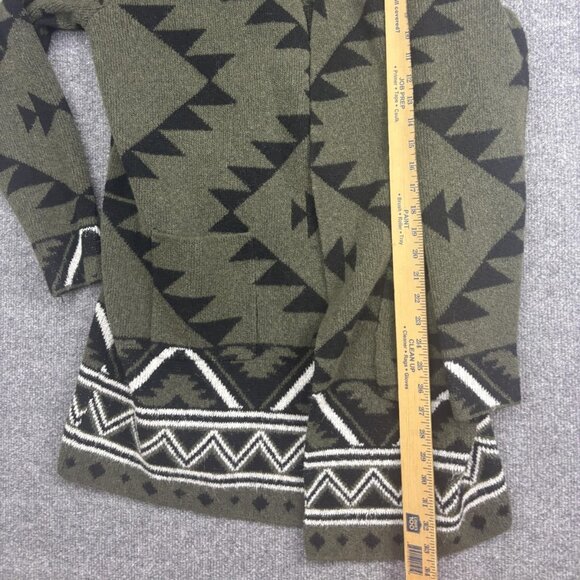 Frye Cardigan Sweater Womens Medium Green Southwestern Aztec Open Front Pockets - Picture 4 of 6